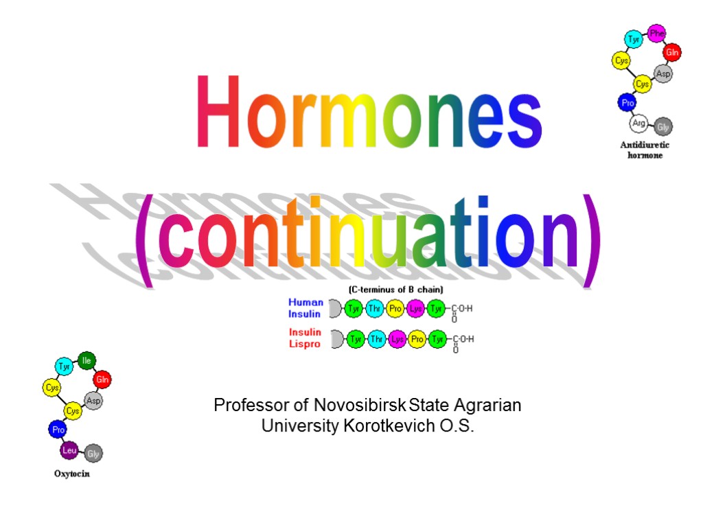 Hormones (continuation) Professor of Novosibirsk State Agrarian University Korotkevich O.S.